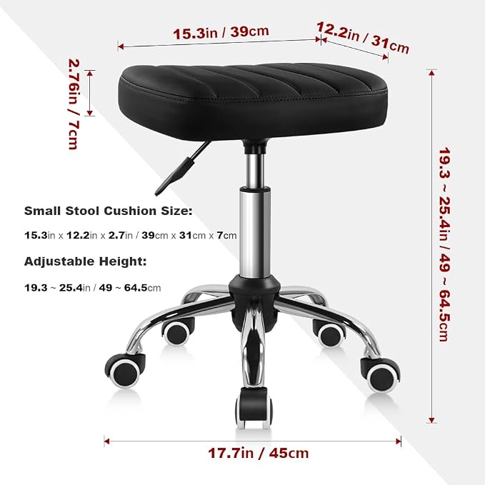 BFTOU Black Minimalist Square Swivel Stool with Wheel for Work SPA Shop Massage Height-Adjustable and Cost-Effective Rolling Stool Chair