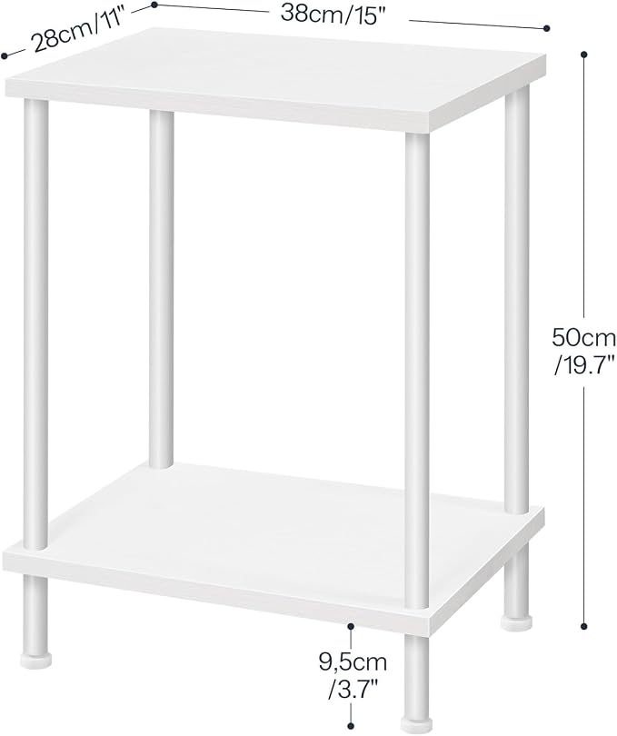 HOOBRO End Table, Small Side Table, Nightstand with 2-Layer Storage Shelves, Sofa Table for Small Spaces, Living Room, Bedroom, Stable Frame, Easy Assembly, White WW09BZ01