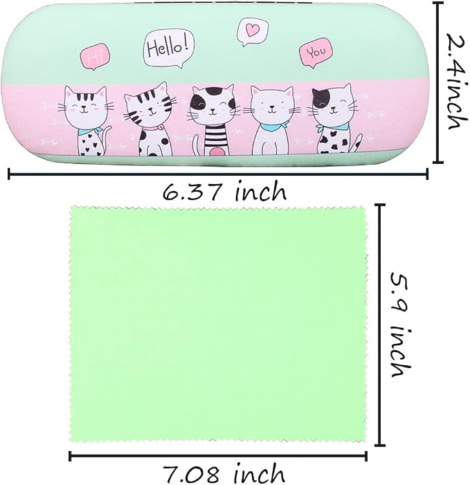 ADBGV Cute Stylish Hard Shell Eyeglasses Cases Protective Case Storage Box With Glasses Cloth Eyeglass Strap for Girl Teen