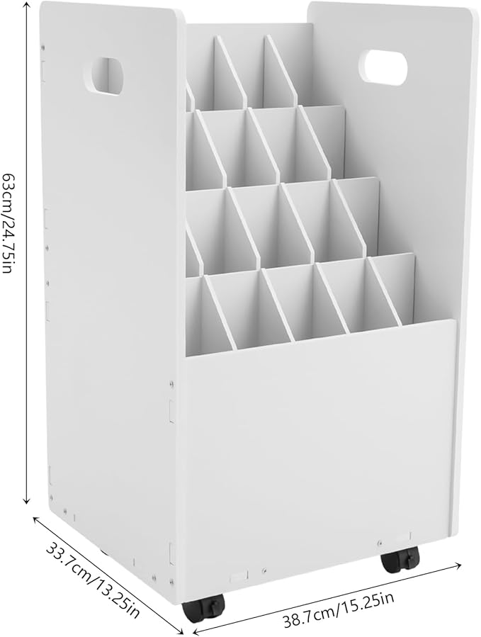 20 Slots Blueprint Storage Organizer, Mobile Roll File Cart, Construction Plan Holders, Blue Print Cabinet with Wheels, Roll Files Storage for Office Home School (White, 20 Slots)