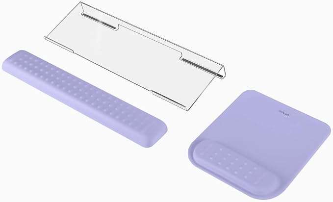 MOSISO Keyboard Stand&Wrist Rest Support for Keyboard &Mouse Pad Set | Ergonomic Massage Wrist Rest Set, Easy Typing Working Acrylic Clear Stand for Office Home, Purple