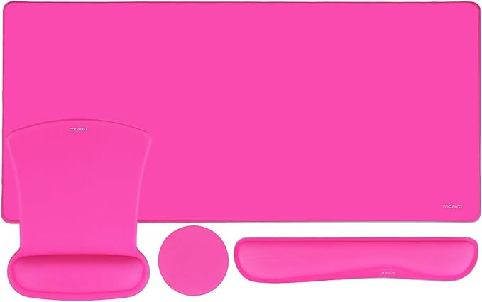 MOSISO Keyboard Mouse Pad Set, Large Gaming Mousepad&Keyboard Wrist Rest&Mouse Wrist Rest&Coaster, Ergonomic Non-Slip Mousepad&Easy Typing Cushion with Memory Foam for Home Office, Bright Rose