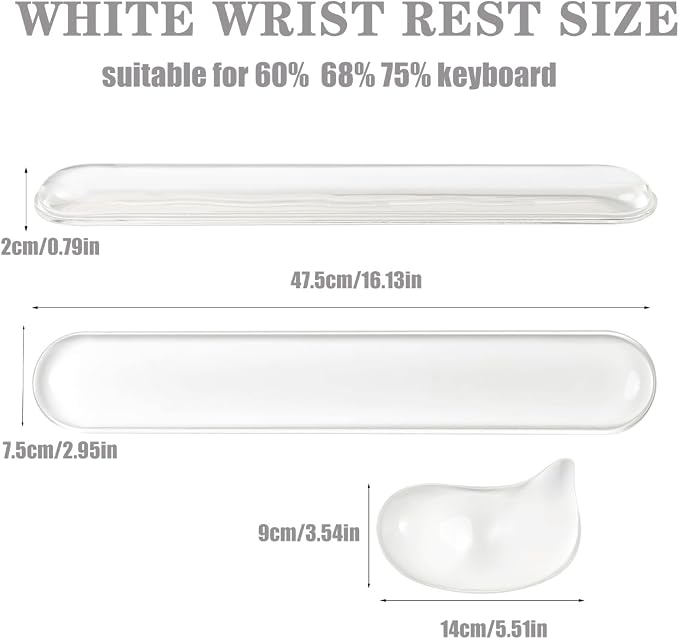 Gel Keyboard and Mouse Wrist Rest Set –White Clear Wrist Rest for Computer Keyboard 60%/68%/75%, Comfort & Support for Typing and Gaming