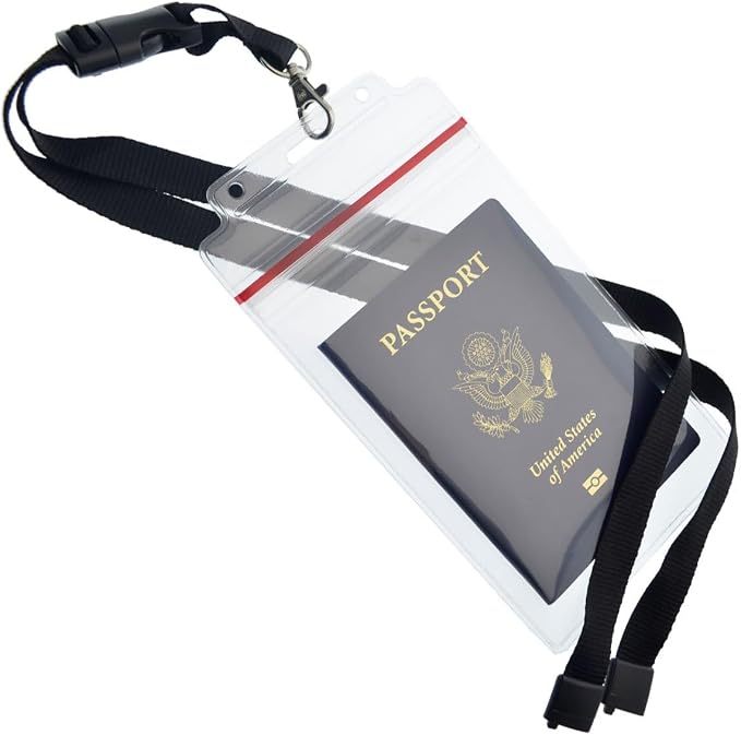 Bulk 20 Pack - Heavy Duty Water and Tear Resistant Passport Holders with Lanyard - 4X6 Insert is ideal for Cruise and Beach Vacation Documents (Black)