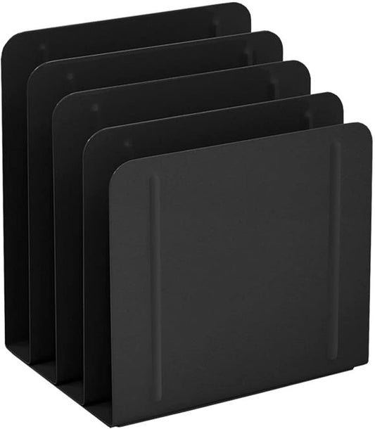 Acrimet 4 Section Vertical Metal File Sorter, Desktop File Organizer, Compact and Efficient Solution for Papers & Folders - Black Color