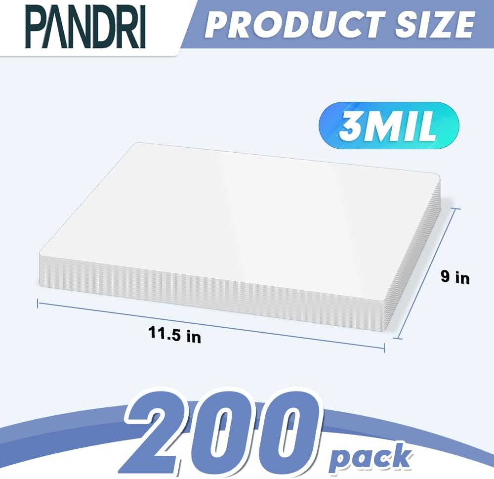 Laminating Sheets, PANDRI 200 Pack Thermal Laminator Pouches Holds 8.5 x 11 Inch, 3 Mil Clear Laminator Paper 9 x 11.5 Inch, Letter Size