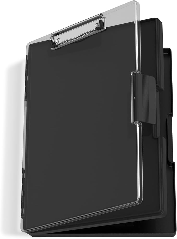 Hongri Clipboard with Storage, Black 8.5 x 11 Clip Board, Dual Compartmen | Folder Nursing Side Opening, Heavy Duty Organization Box, Smooth Writing for Teachers, Classroom, Size 13.3 x 9.4 x 1.5 in