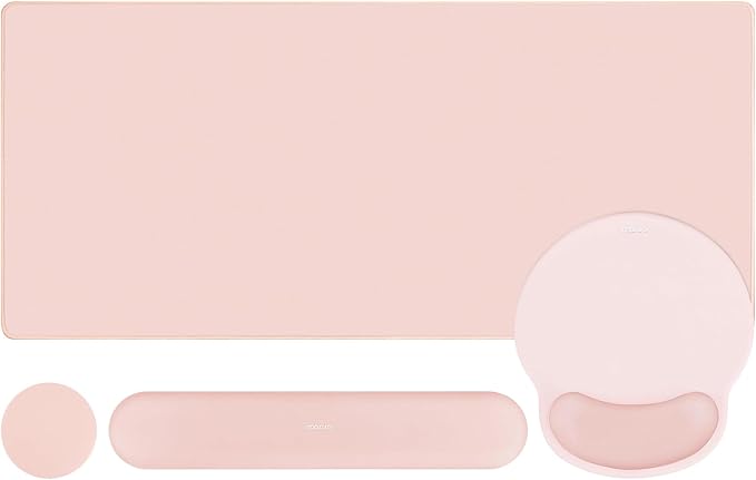 MOSISO Wrist Rest for Mouse Pad Set, Large Gaming Deskpad, Baby Pink | Circle Curved Mousepad&Keyboard Wrist Rest&Coaster, Ergonomic Non-Slip Mousepad&Easy Typing Pad with Silicone Lining