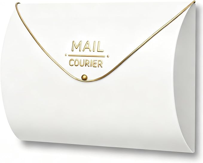 White Wall Mount Mailbox for Outside,Waterproof Metal Mailboxes with Rust-Proof Galvanized Steel,Large Capacity Envelope Mailbox for House,12.99 x 10.35 x 3.5 Inch