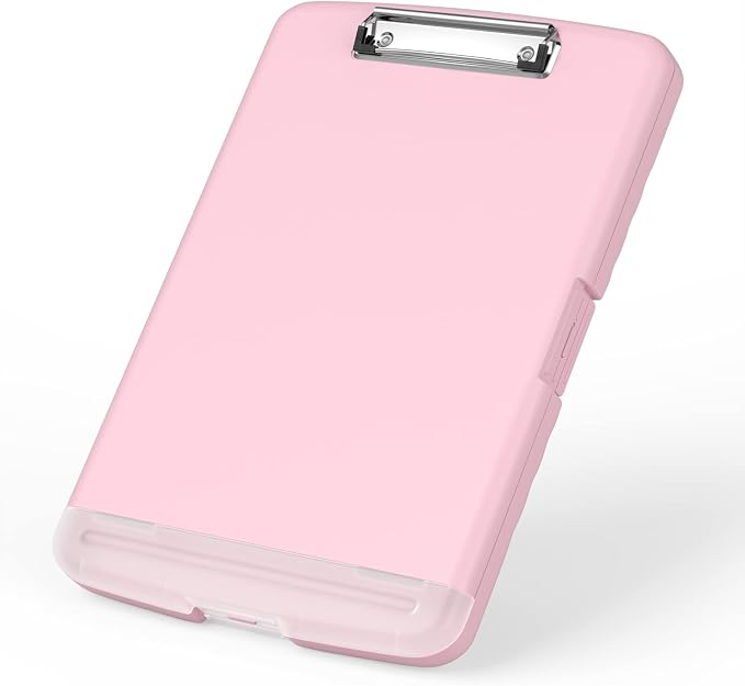 Rimilak Clipboard with Storage, 8.5 x 11'' High Capacity Clip Board, Pink | Smooth Writing, Side-Opening Plastic Folder with Pen Holder, Size 14.2 x 9.6 x 1.2″ ,for Classroom, Teacher, Student