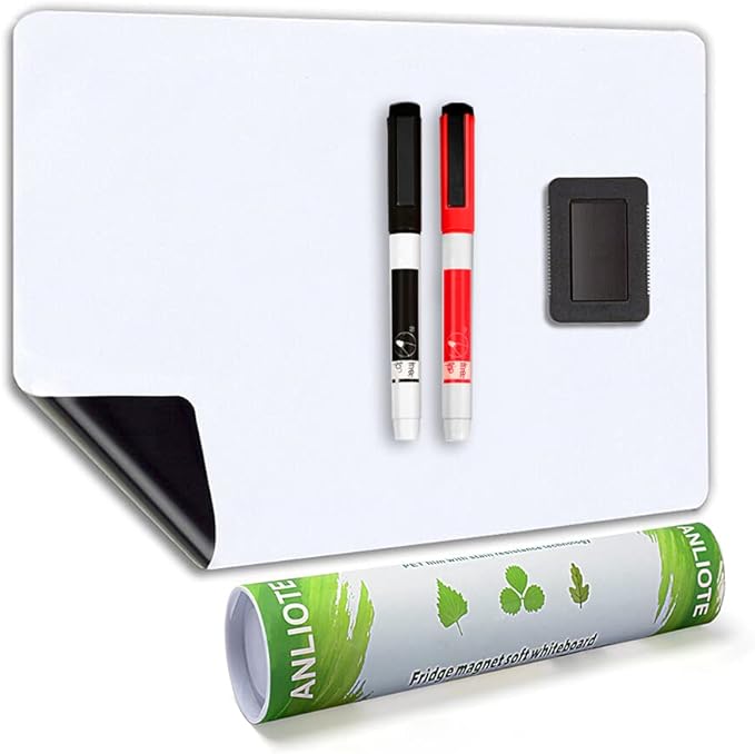 Magnetic Dry Erase Board Fridge Whiteboard Sheet 20"x13" | Easy to Write & Clean, Flexible Refrigerator Magnet, Large White Board Planner for Home Kitchen, 2 Markers and Eraser