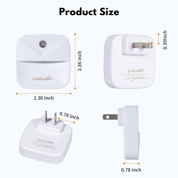 LuxLumin LED Night Light Plug into Wall with Smart Dusk to Dawn Sensor, Automatically Turn on and Off,Night Light for Kids,Bedroom,Bathroom,Stairs,Warm White, 4 Packs