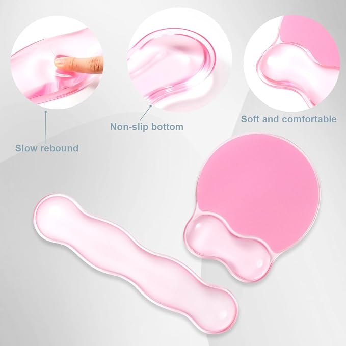 Gel Wrist Rest for Keyboard and Mouse - Ergonomic Pink Mouse Pad with Wrist Rest Support Non-Slip Base for Latop/Desktop/Office Home