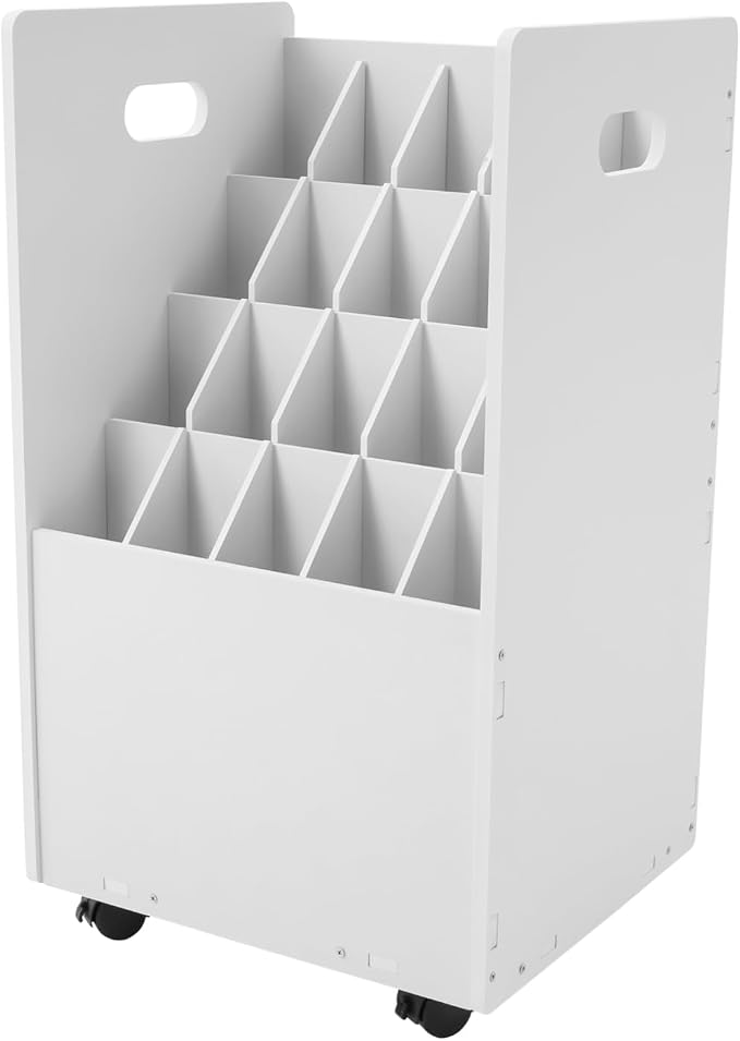 Blue Print Storage Organizer with Wheels, 20 Slots Mobile Blueprint Storage Rack Cart, Construction Plan Holder Roll Files Cart Map Poster Storage Cabinet for Office Home School, White
