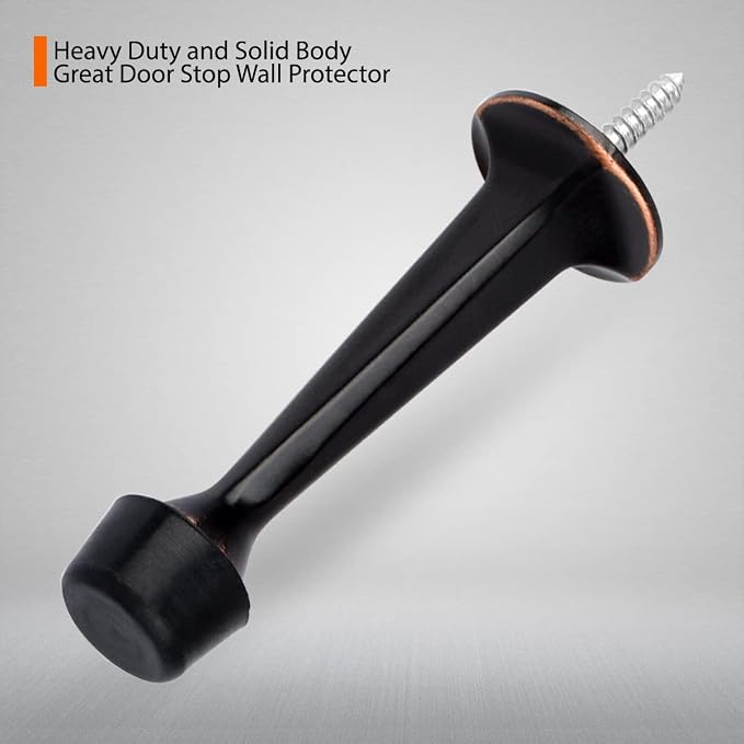 10 Pack Solid Rigid Door Stops - Heavy Duty Door Stoppers Wall Protector with Soft Rubber Tips, Oil Rubbed Bronze