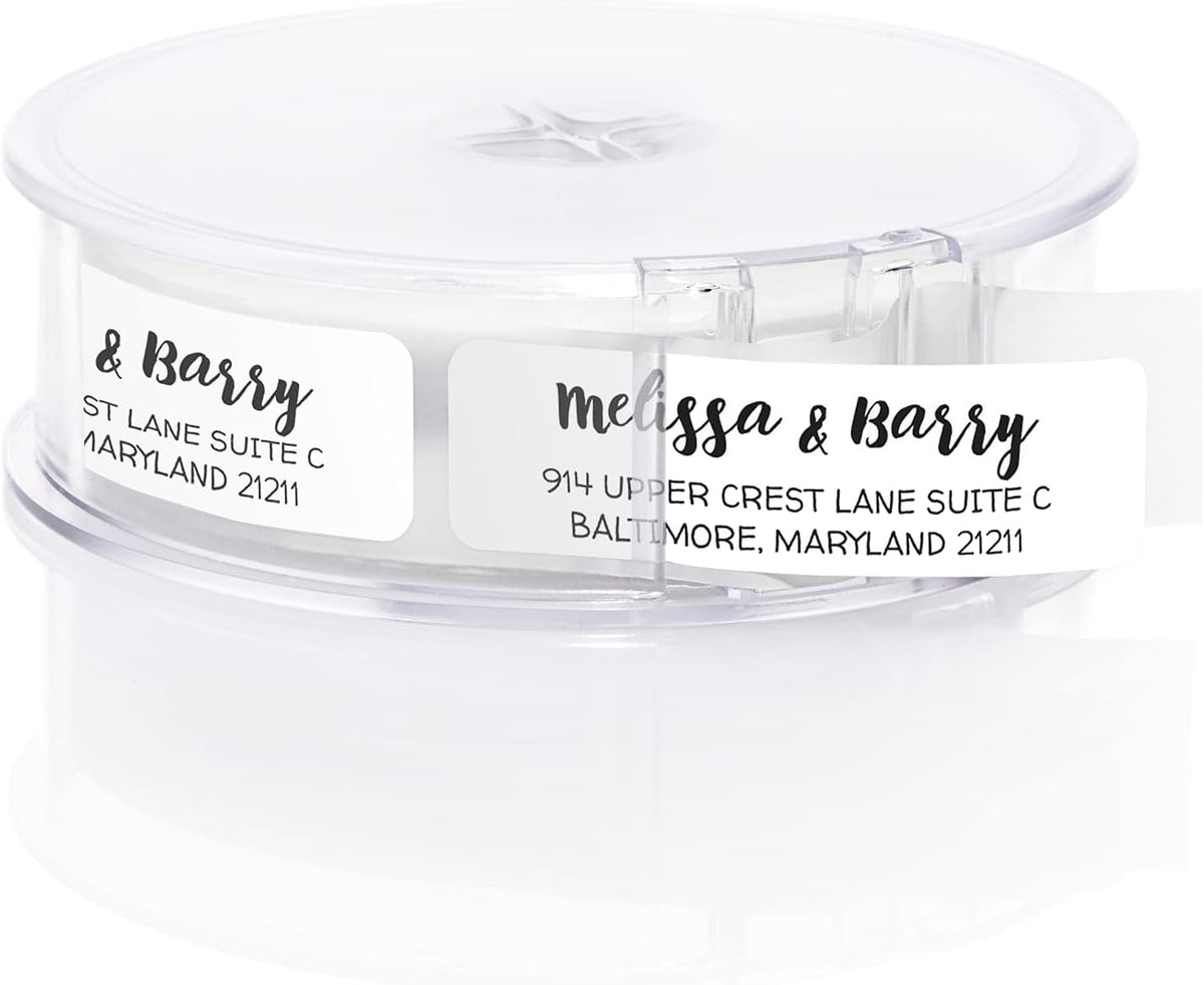 White Modern Rolled Address Labels/Roll of 250 Personalized Address Labels/Designer Return Address Stickers in Elegant Plastic Dispenser