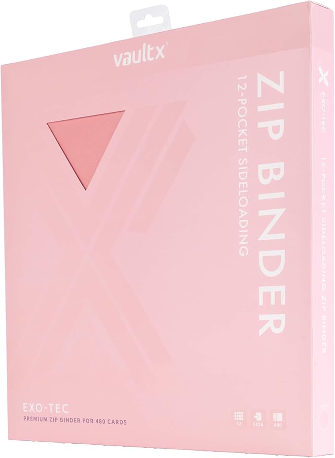 Vault X 12 Pocket Zip Binder, 480 Cards, Exo-Tec Material, 20 Side-Loading Pages (Pink)
