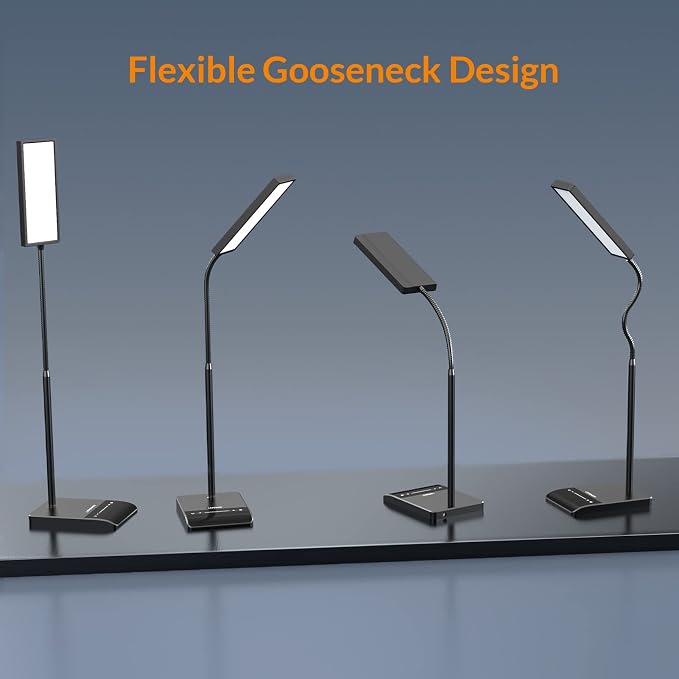 LEPOWER Desk Lamp, 800LM LED for Home Office, True Eye-Caring for Reading | 50 Lighting Modes, 2X Wider Panel, 360° Flexible Gooseneck, Touch Control, 12W Bright Table Lamp for Dorm, Bedroom, Study