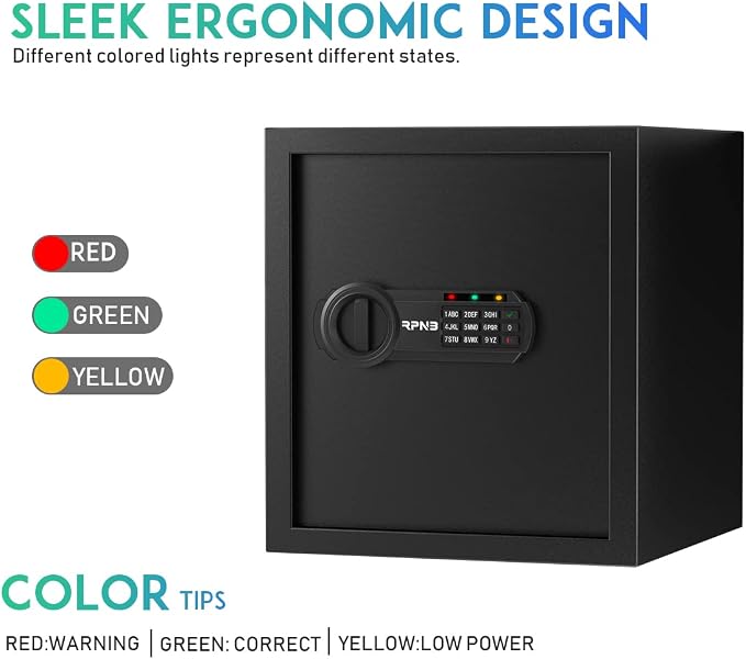 RPNB Small Home Safe Box,Personal Safe,Metal Money Safes for Home,1.2 CuFt | Digital Cash Safe with Keys,Electronic Code Lock,Steel Alloy Small Cabinet Safe for Money,Home,Office,Hotel,Business,Jewelry