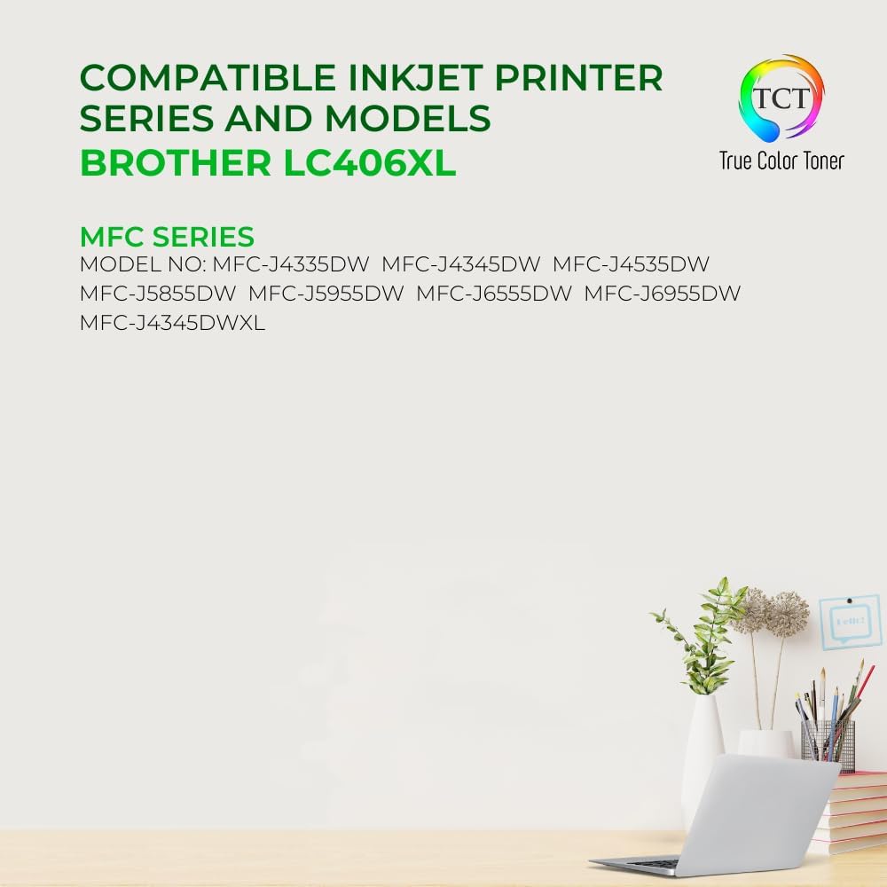 TCT LC406XL Ink Cartridge 5 Pack - Compatible Replacement for Brother LC406XL High Yield Works with Brother MFC-J4335 J4345 J4535 J5855 J5955 Printers (Black Cyan Magenta Yellow)