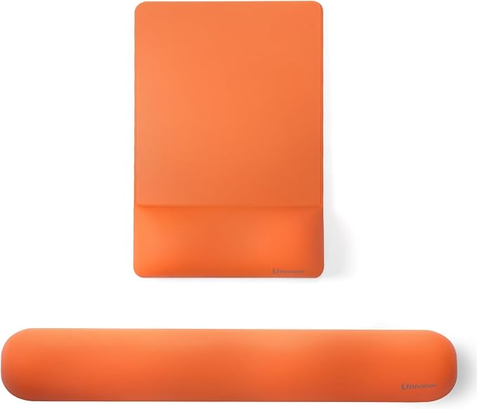 UnivoColors Design-Wave Set of Keyboad Wrist Rest & Mouce Pad,Artificial Sheepskin+Memory Foam+Ergonomic+Anti-Slip Gel, Resilience Support During Work and Gaming,Keyboard Accessory,Tangerine