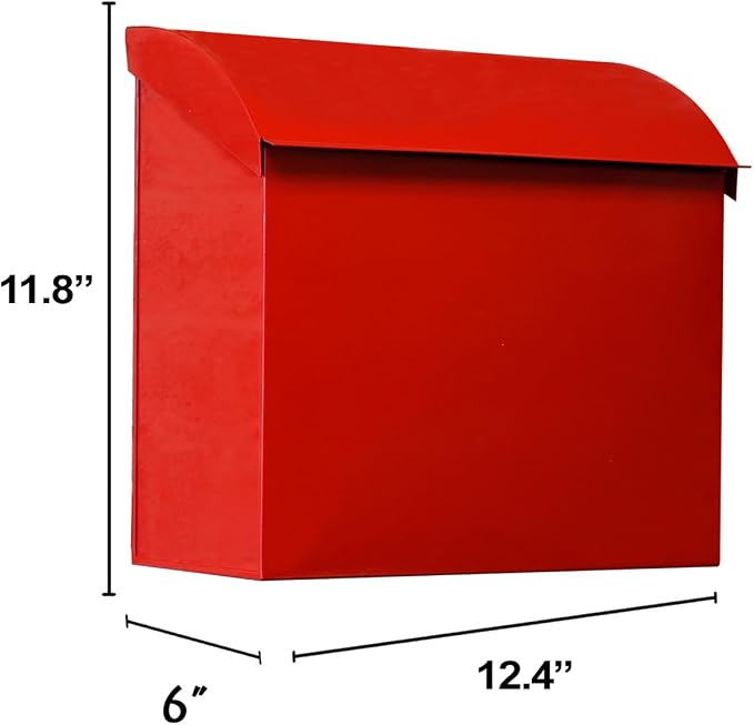 NACH Large Mailbox for House, 12.4”x7.1”x11.8 Red Mailboxes for Outside, Waterproof Mailbox - Baxter-Style Wall Mount Mailboxes for Outside