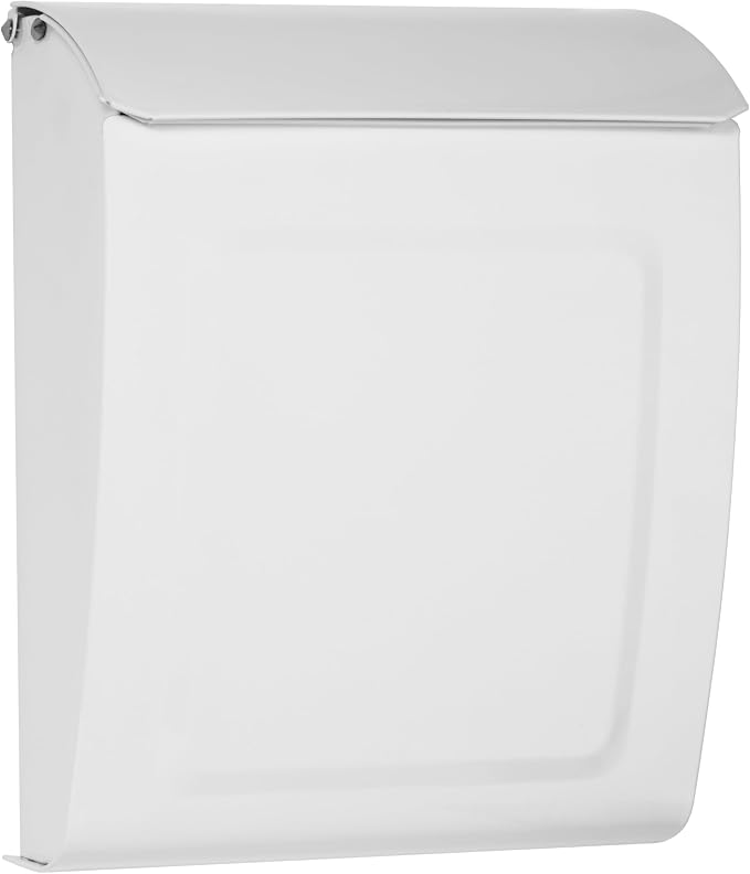 Architectural Mailboxes Aspen Locking Wall Mount Mailbox, White, Small | Galvanized steel build with a concealed lock and key drop box and weather-resistant outdoor construction.