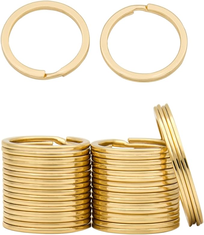 20 Pack Key Ring Keychain 1 Inch 25mm Diameter Metal Flat Split Key Chains Rings for Home Car Dog Tag Office Lanyards Keys Attachment Golden