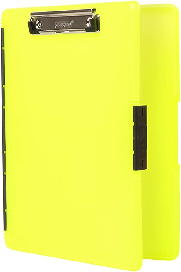 Dexas Slimcase 2 Plastic Clipboard with Storage and Side Opening, Neon Yellow, Office Supplies Clipboards to Organize, Carry and Store, A4 Holder, Style and Functionality Nursing Clipboard