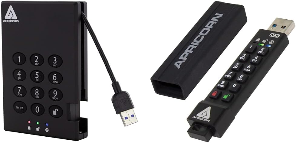 Apricorn 2TB Aegis Padlock USB 3.0 256-Bit AES XTS Hardware Encrypted & Aegis Secure Key 3 NX 64GB 256-bit Encrypted FIPS 140-2 Level 3 Validated Secure USB 3.0 Flash Drive, ASK3-NX-64GB, black