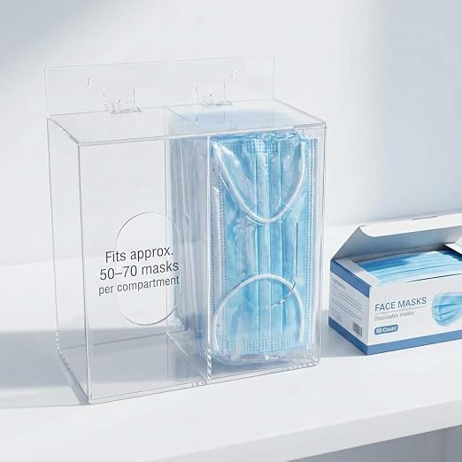 QWORK Acrylic Mask and Glove Dispenser Box 2 Pack – Space-Saving Double Compartment Holder