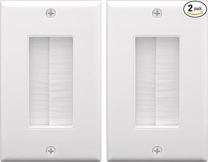 VCE Brush Wall Plate Cable Pass Through, Single Gang Decorator Wall Cover for Low Voltage Cables, In-Wall Cable Management for Wall Mount TV (White), 2-Pack