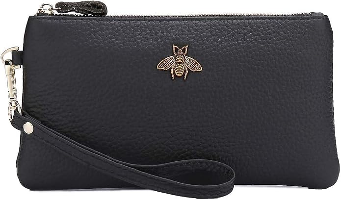 imeetu Wristlet Wallets for Women, Wristlet Clutch Purse, Phone Wallet | Genuine Leathe Wallet Women, Lightweight Water-resistant Long Wallet with Wrist Strap, Zip Coin Pocket, Gift Box, Bee Decor