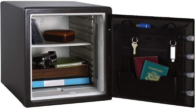 SentrySafe Black Fireproof Safe with Digital Push Button Keypad, Home Safe For Money, Documents, and other Valuables, 1.23 Cubic Feet, SF123ES | Fire Resistant Home Safe With Digital Keypad, Shelf, Door Pocket For Organization, Securely Store Money, Do...