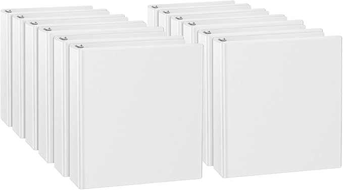 CIXILDTS 1-inch 3 Ring Binder Fit US Letter Size Paper, 1" Slant D Ring Binders, View Binder with 2 Pocekts, 12-Pack,White