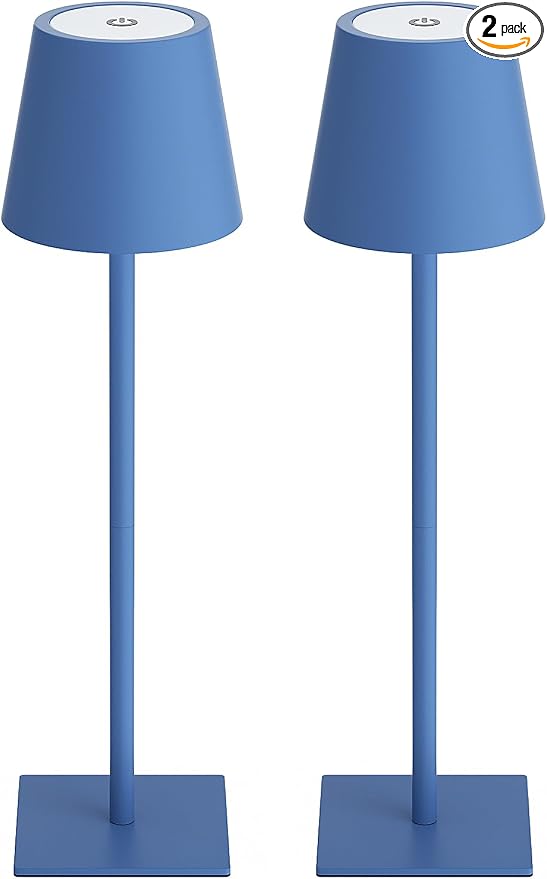 Kakanuo Cordless Rechargeable Table Lamp Navy 5000mAh Battery Operated Lamps, 3 Colors Stepless Dimming Touch Lamp for Living Room, Kitchen Counter, Dining, Outdoor Patio, 2 Pack