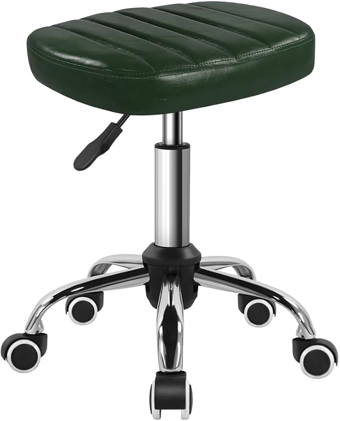 BFTOU Minimalist Square Swivel Stool with Wheel for Work SPA Shop Massage Height-Adjustable and Cost-Effective Rolling Stool Chair (Green)