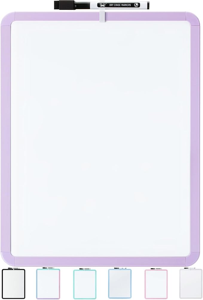 Mr. Pen- Dry Erase Board, 14” x 11” with a Black Dry Erase Marker | Purple Frame, Small Mini White Board for Students, Fridge, Wall, Locker, Includes Double Sided Tapes