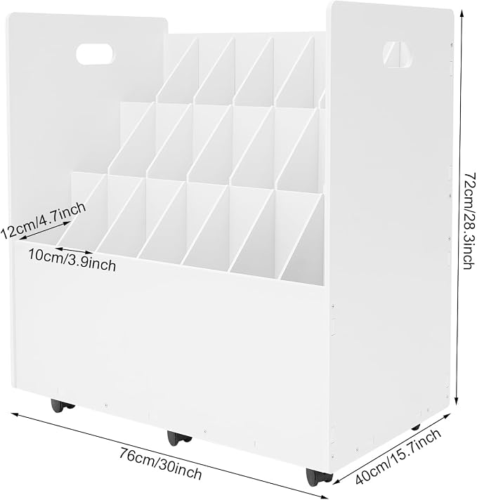 Blue Print Storage Organizer with Wheels, 21 Slots Roll Files Cart, White | Mobile Blueprint Storage Rack Cart, Construction Plan Holder, Map Poster Storage Cabinet for Office Home School