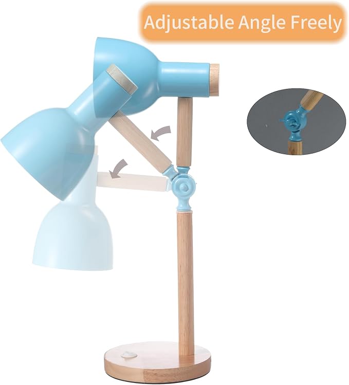 Adjustable Wooden Arm Desk Lamp, Metal Shade Table Lamp | Dorm Lamp,Bedside Lamp,Reading Lamp,Lamp for Home Office