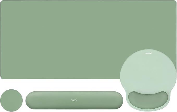 MOSISO Wrist Rest for Mouse Pad Set, Large Gaming Deskpad, Green | Circle Curved Mousepad&Keyboard Wrist Rest&Coaster, Ergonomic Non-Slip Mousepad&Easy Typing Pad with Silicone Lining
