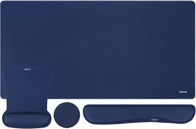 MOSISO Keyboard Mouse Pad Set, Large Gaming Mousepad&Keyboard Wrist Rest&Mouse Wrist Rest&Coaster, Ergonomic Non-Slip Mousepad&Easy Typing Cushion with Memory Foam for Home Office, Navy Blue