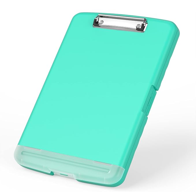 Rimilak Clipboard with Storage, 8.5 x 11'' High Capacity Clip Board, Green | Smooth Writing, Side-Opening Plastic Folder with Pen Holder, Size 14.2 x 9.6 x 1.2″ ,for Classroom, Teacher, Student