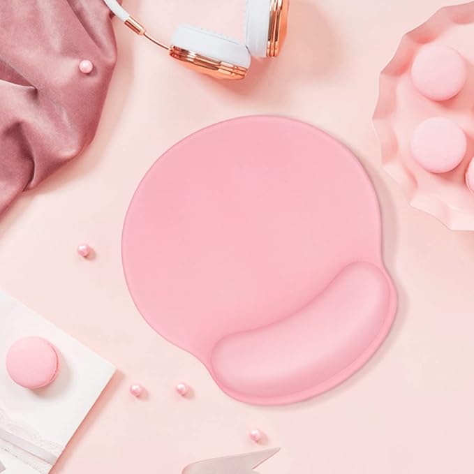 WAVEYU Ergonomic Mouse Pad with Wrist Support, Decorative Mouse Mat for Women Non-Slip Rubber Base Mousepad for Desk Laptop Gaming Working Computers Easy Typing & Pain Relief, Pink