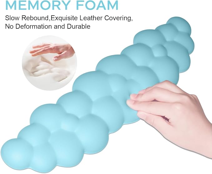 JIKIOU Upgrade Leather Cloud Wrist Rest for Keyboard and Mouse & Cup Pad | Wish Gift-Cute Cloud Shape, Comfortable and don’t Irritate to Skin, Non-Slip PU Base,Soft Memory Foam filled for Pain Relief