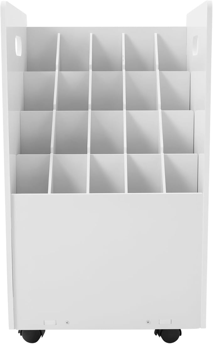 Blue Print Storage Organizer with Wheels, 20 Slots Mobile Blueprint Storage Rack Cart, Construction Plan Holder Roll Files Cart Map Poster Storage Cabinet for Office Home School, White