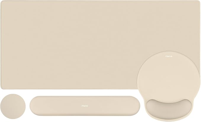 MOSISO Wrist Rest for Mouse Pad Set, Large Gaming Deskpad, Apricot | Circle Curved Mousepad&Keyboard Wrist Rest&Coaster, Ergonomic Non-Slip Mousepad&Easy Typing Pad with Silicone Lining