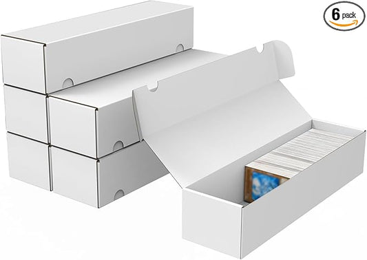 Trading Card Storage Box, 6-Pack 1100 Count White Corrugated Cardboard Bulk Sports Storage Box for TCG/Magic/Mtg Basketball Cards, Collectible Trading Cards