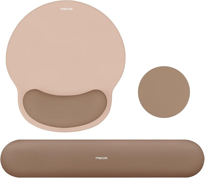 MOSISO Wrist Rest Support for Mouse Pad&Keyboard Set, Mocha | Circle Curved Ergonomic Mousepad Non-Slip Base Home/Office Pain Relief&Easy Typing Pad with Soft Cloth&Silicone Lining