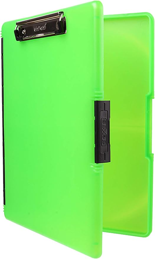 Dexas Slimcase 2 Plastic Clipboard with Storage and Side Opening, Neon Green, Office Supplies Clipboards to Organize, Carry and Store, A4 Holder, Style and Functionality Nursing Clipboard